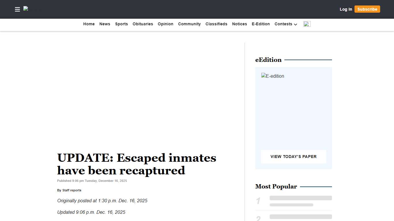 UPDATE: Escaped inmates have been recaptured Moultrie Observer